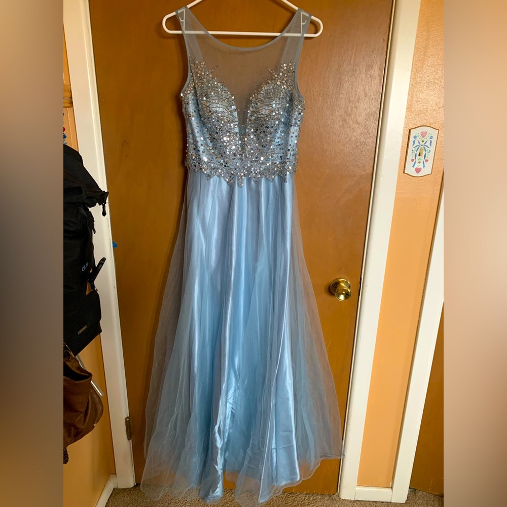 Beautiful blue prom dress with silver details. Worn once